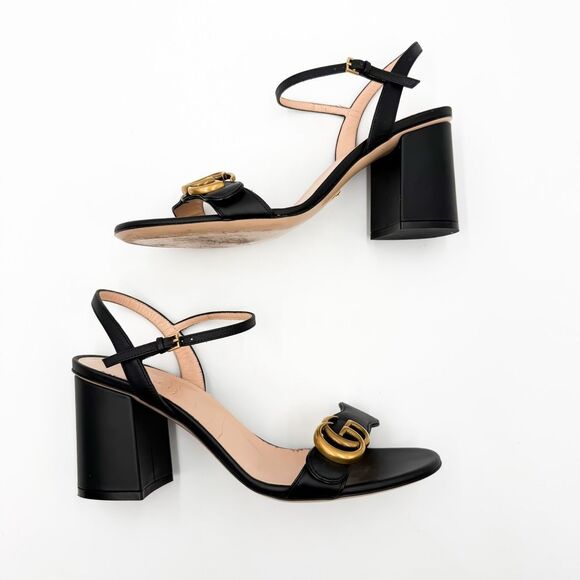 Gucci Marmont GG Black Leather Sandals Block Heels EU 39 US 9 - Picture 7 of 11